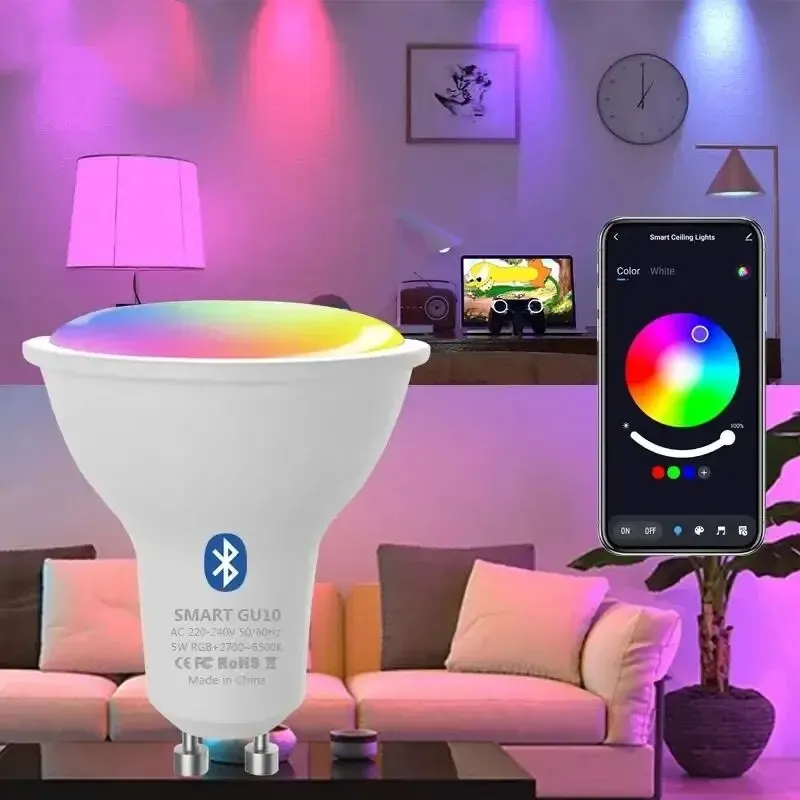 GU10 Bluetooth Smart LED Bulb Tuya Light Bulbs Dimmable Spotlight Bulb 220V 9W E27 RGB+CW LED Color Change Lamp For Home