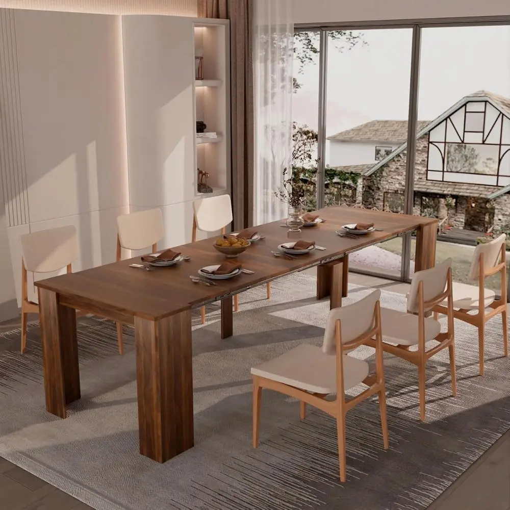 

Элегантный раздвижной обеденный стол из орехового дерева на 12 персон, компактный длинный складной стол, универсальный стол для встреч