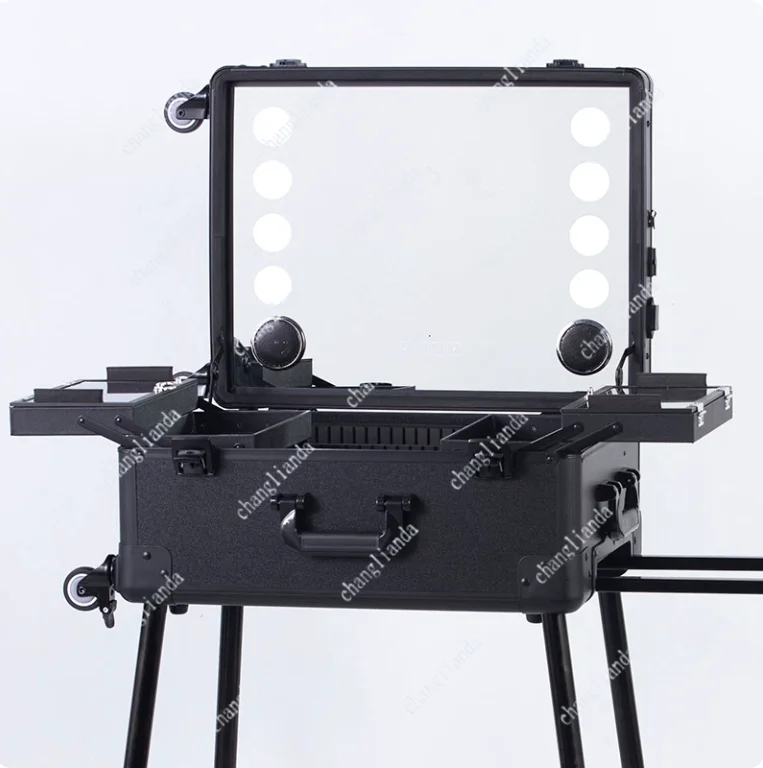 Professional Lamp Trolley Cosmetic Case Hidden Bracket Light Box Makeup Artist Beauty Storage Unit