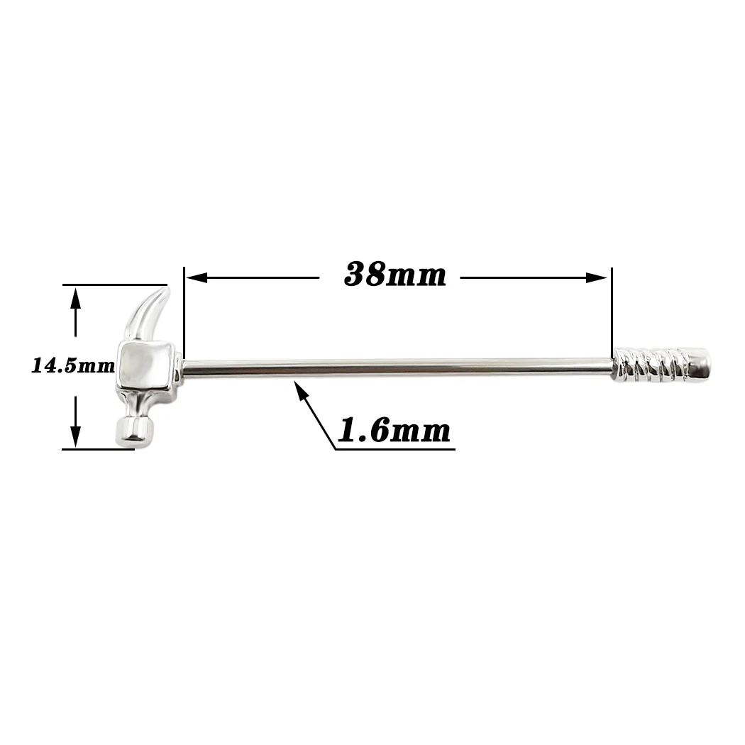 JHJT 14G Industrial Piercing Hammer Industrial Barbell Piercing Surgical Stainless Steel Cartilage Ear Punk Body Jewelry