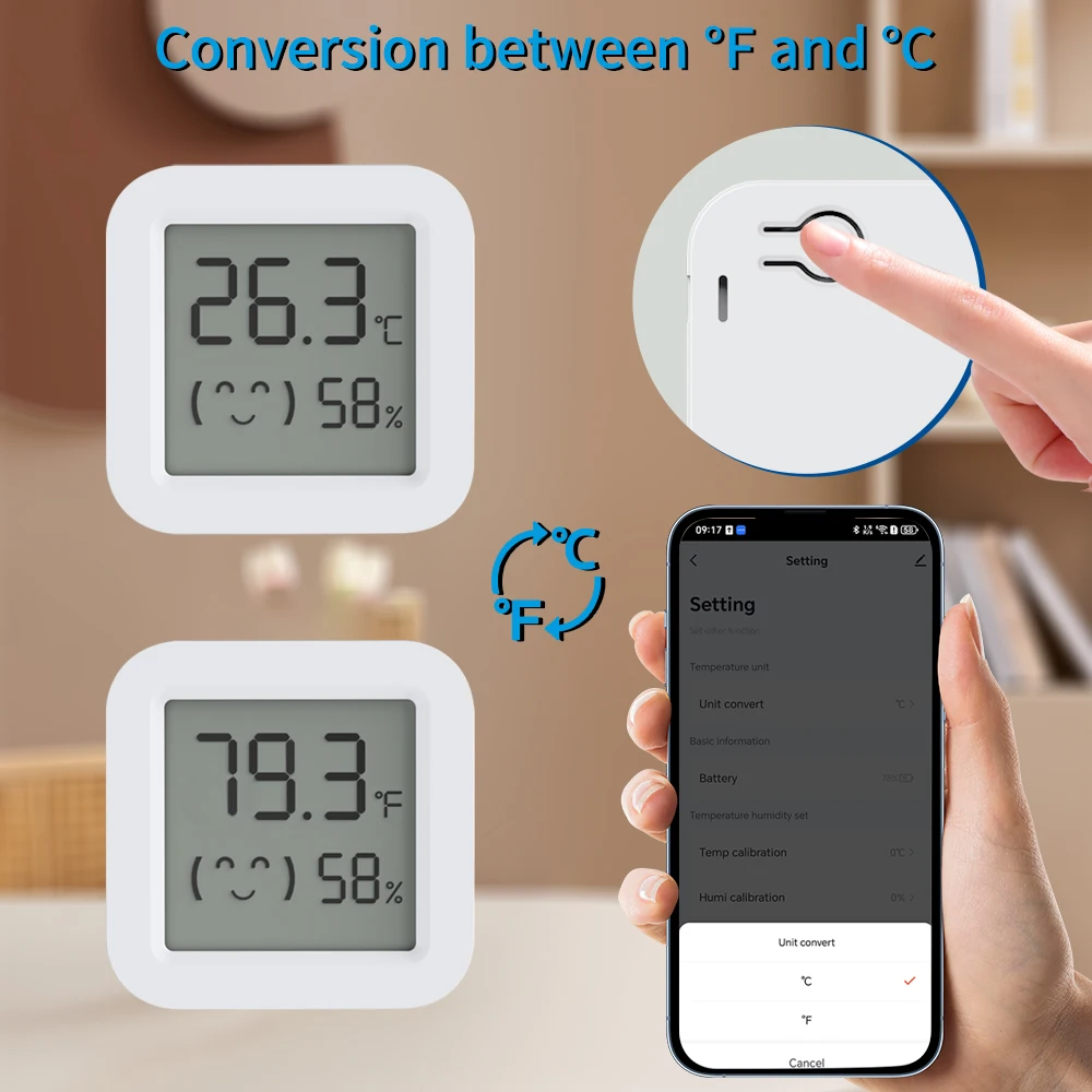 Sensore di umidità della temperatura Tuya Mini LCD Termometro igrometro intelligente controllato da APP compatibile con Bluetooth per Alexa Smart Life