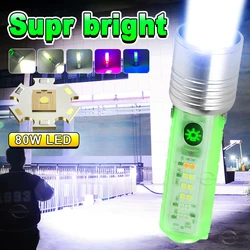 New Portable Mini Flashlight 80W USB Powerful Torch Light Long Shot High Power LED Flashlight Built-In Battery Outdoor Hand Lamp