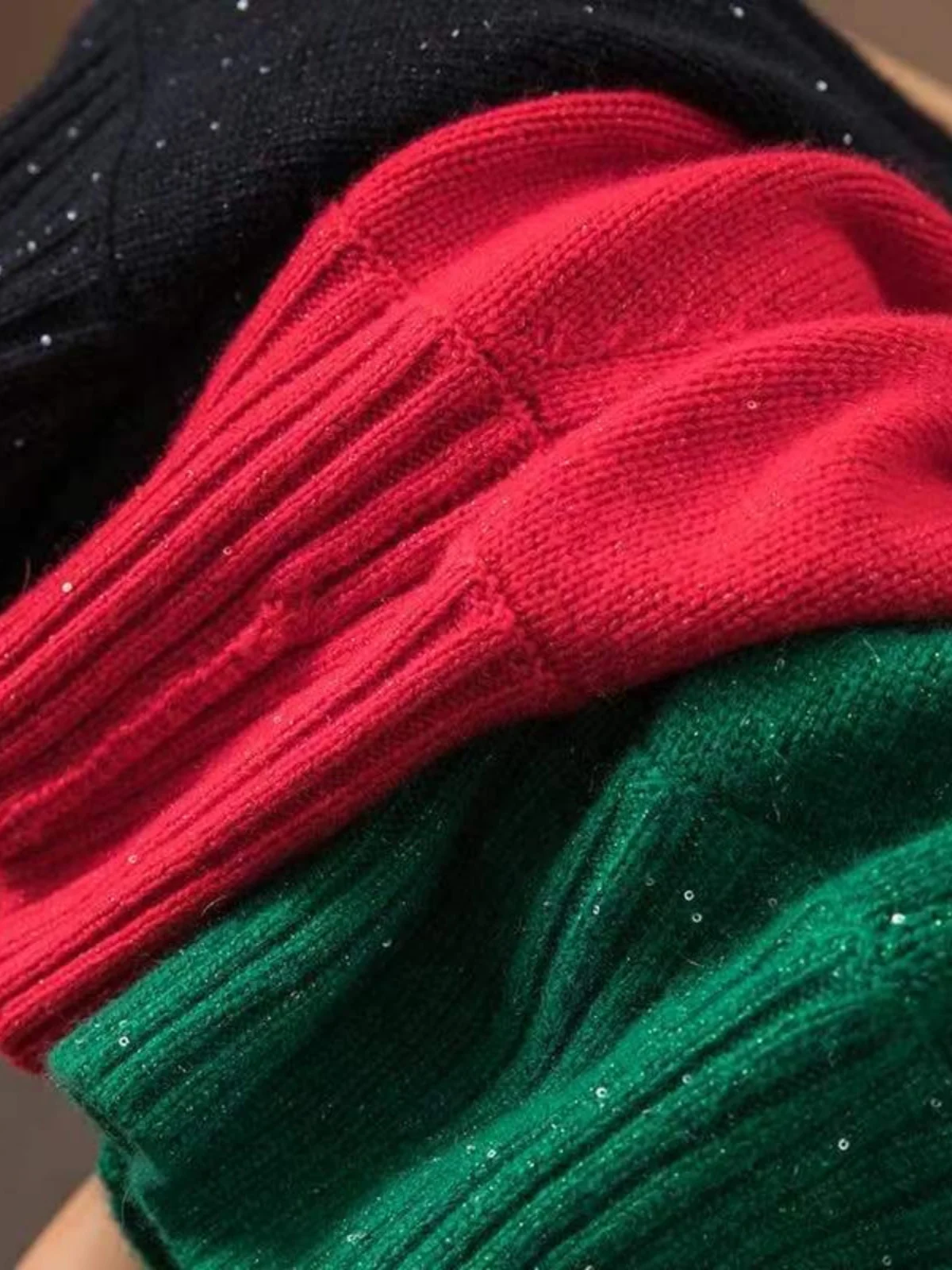 

Pure mountain cashmere sweater women's high-necked thick sequin gold sweater loose lazy knit bottoming coat