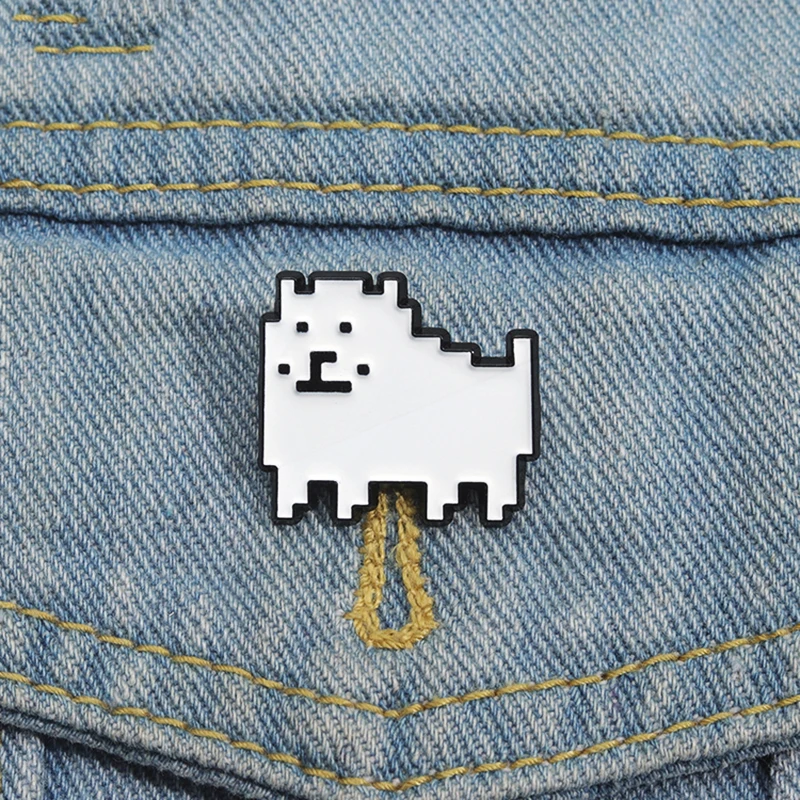 Cute Game Dog Pines Lapel Badges Cartoon Animal Jewelry Gift for Kids Friends Dog Pixel Art Enamel  Brooch Custom White