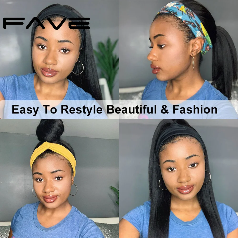 FAVE Straight Headband Wig Human Hair For Women Brazilian Human Hair Wigs With Bangs Glueless Full Machine 100% Remy Hair Wigs