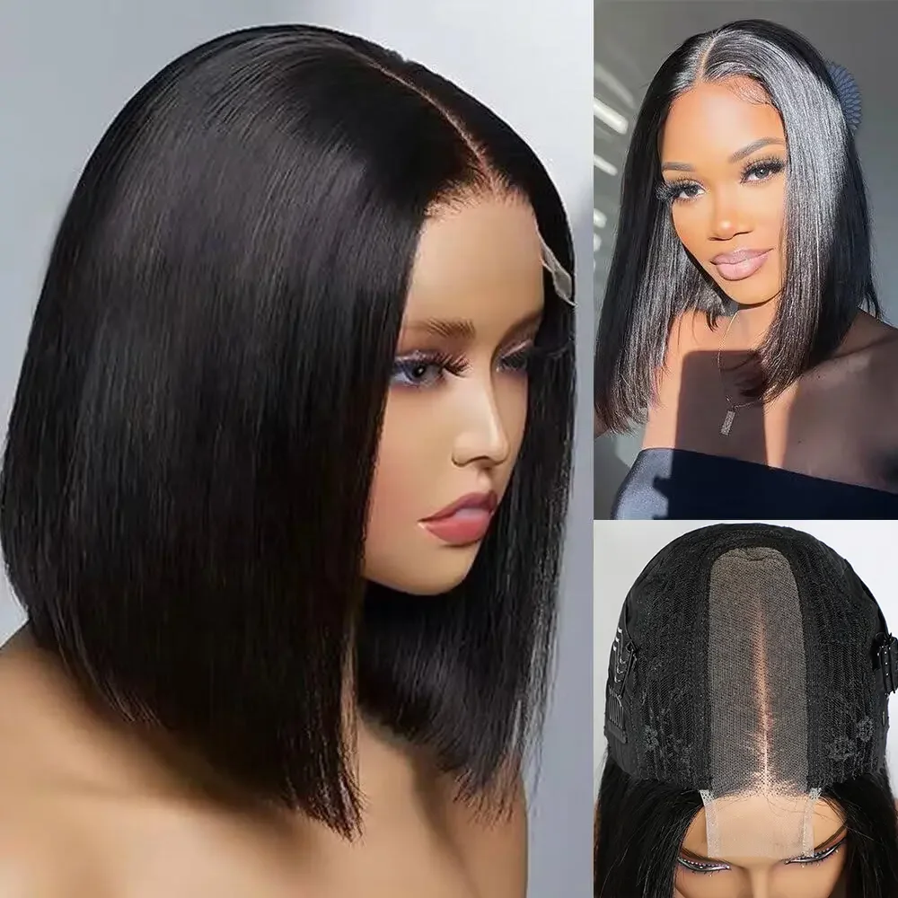 2x6 Bob Wig Human Hair Transparent Lace Front Wigs Straight Human Hair Pre Plucked Short Bob Wigs For Black Women 2x6 Lace Closure Wig 6 Inch Natural Color