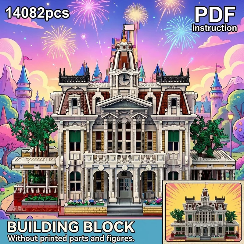 MOC Victorian City Hall Manor Mansion with Clock Tower & Garden Street View Block Model for 248285 moc