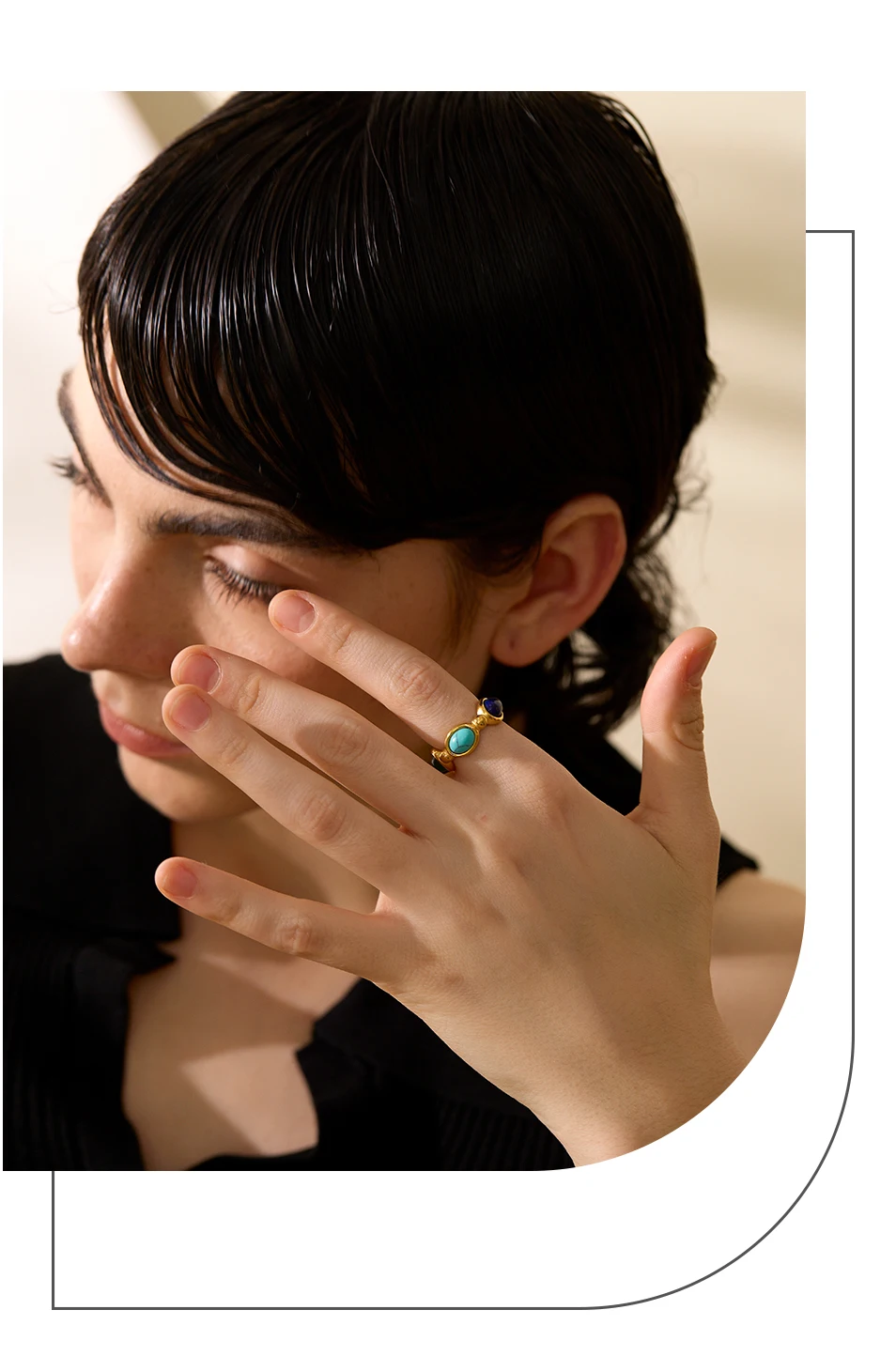 Yhpup Edelstahl Bunter Naturstein Achat Guss Vintage Charm Ring Mode 316l Schmuck für Frauen Strukturiertes Geschenk – Detail 5