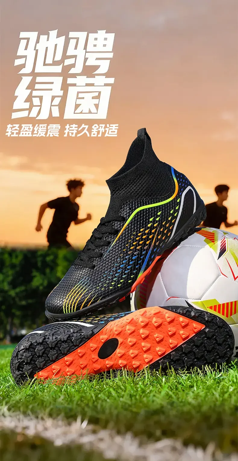Stylish High Top Soccer Boots With Long Fragmented Studs, Stable Anti-slip Performance For Field Exercise And Athletic Training