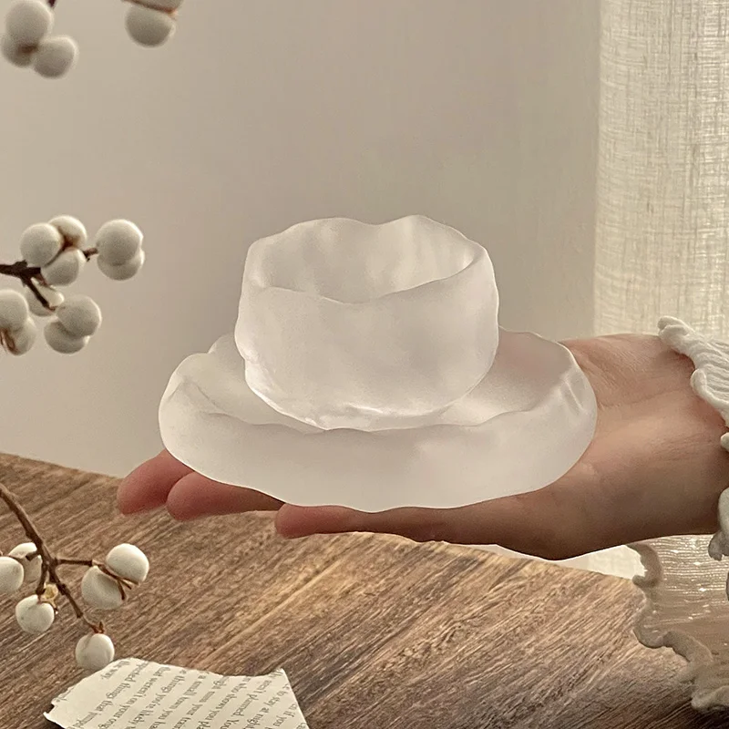 Frosted Glass Sets Household New 60ml Transparent Easy Cleaning Sake Cups Japanese Popular High Aesthetic Tea Cup with Dish