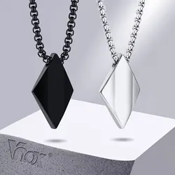 Vnox Rhombus Necklace for Men, Stainless Steel Geometric Pendant with Adjustable Box Chain, Simple Classic Minimalist Collar