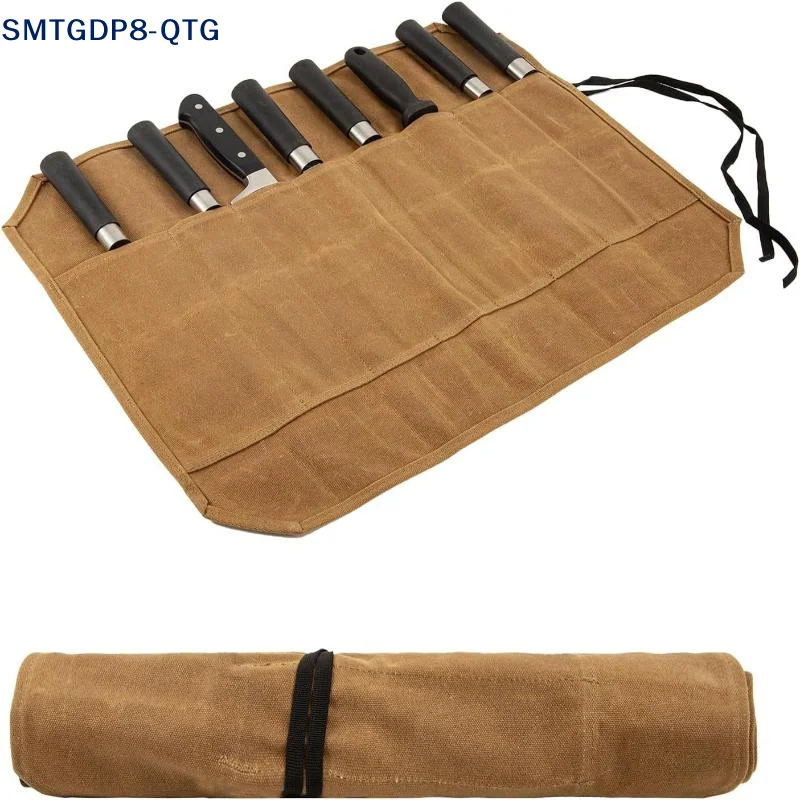 Hot 1Pcs Waxed Canvas Chef Knife Roll With Multiple Storage Slots And Durable Construction Perfect For Home Kitchen Outdoore
