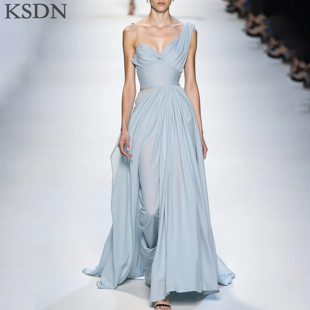 

KSDN Elegant Women Evening Dresses Sleeveless Chiffon Chapel Train Pleat Special Occasion Gowns Formal Long Dress Vestidos