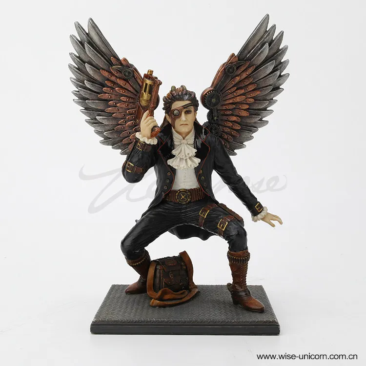 Steampunk Guardian Angel Resin Figurine Mechanical Wing Warrior Statue Gothic Home Decorative Ornament Gift for Fantasy Lovers