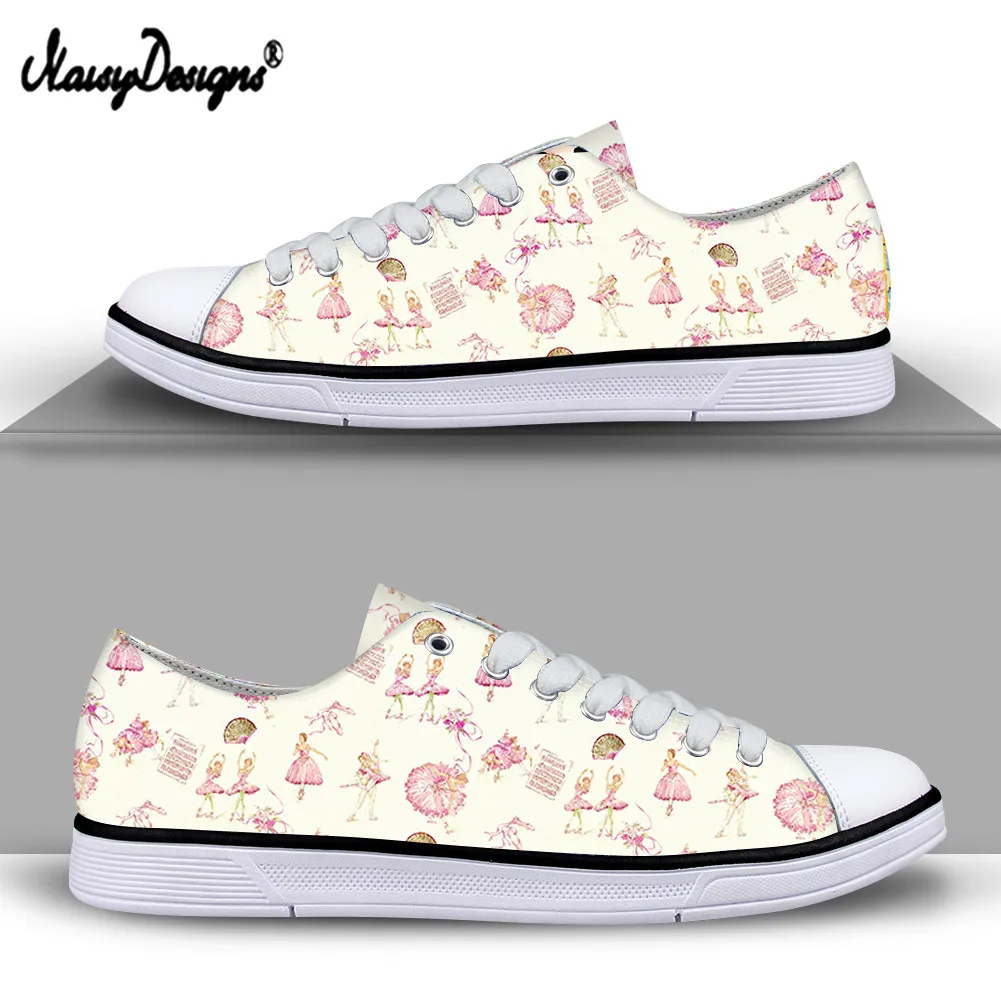 

Noisydesigns Funny Cartoon Ballet Girl Prints 2021 Fashion Low Top Sneaker Canvas Shoes Women Casual Shoes White Flat Sport Shoe