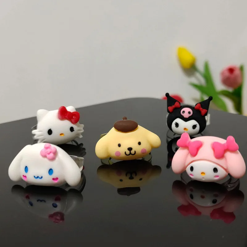 Sanrio Cartoon Character Hello Kitty Pompompurin Rings Resin Transparent Ring Fashion Students Anime Peripheral Accessories Gift