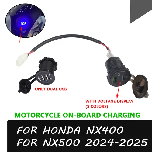 Pantalla de voltaje para motocicleta, cargador USB tipo C, adaptador de corriente divisor para Honda NX 400 NX 500 NX400 NX500 2024 2025, piezas