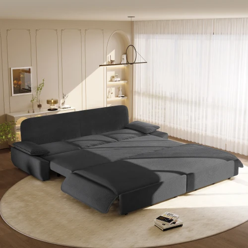 

！@94.5" King Size Pull Out Sofa Bed 3-in-1 Convertible Sleeper Sofa Multi-Functional Modern Corduroy Bed for Hotel & Bedroom Use