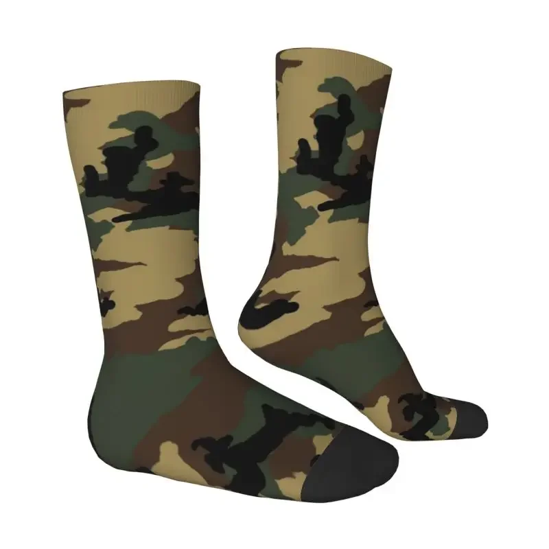 Woodland Camo kaus kaki pria wanita, model kamuflase tentara militer lucu, kaus kaki gila musim panas musim gugur dan dingin