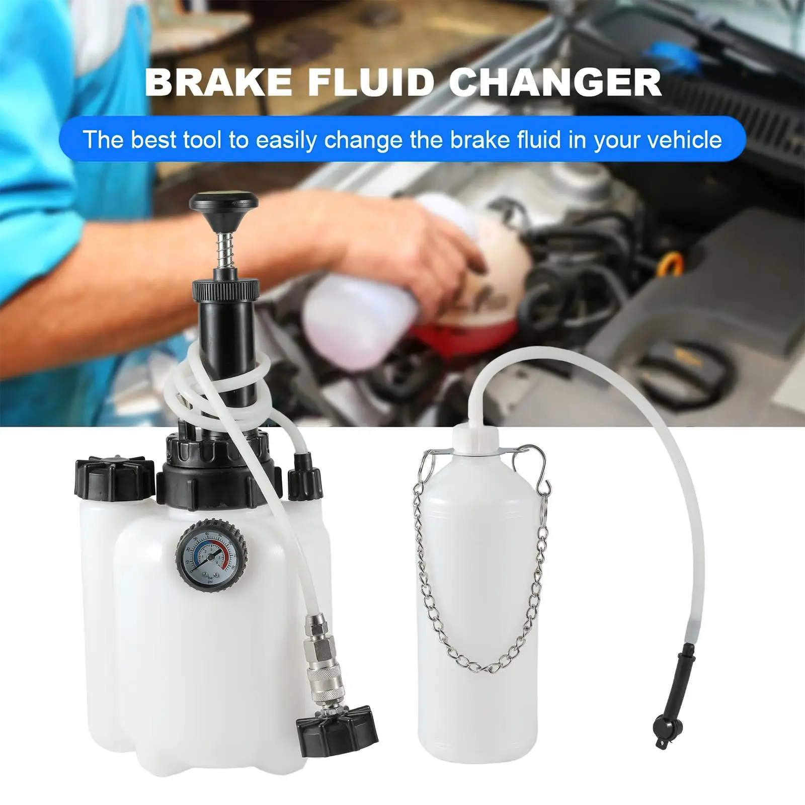 Professionele drukremontluchtingsset voor gebruik door één persoon, 2L ontluchter met 1L navulfles & 3 adapters, geschikt voor de meeste automodellen