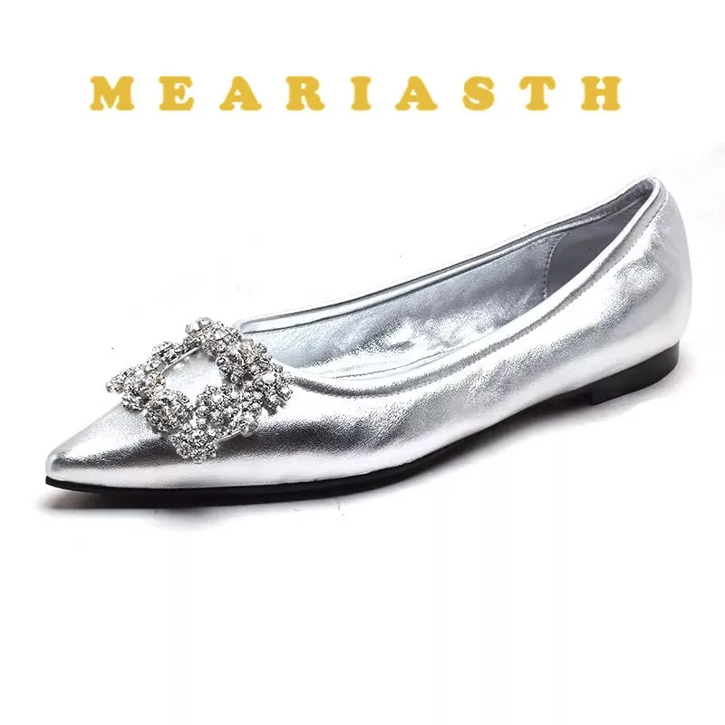 

2025 Spring and Autumn New Fashion Shallow Mouth Rhinestone Square Buckle Pointed toe Versatile Women's Flat Bottom Casual Shoes