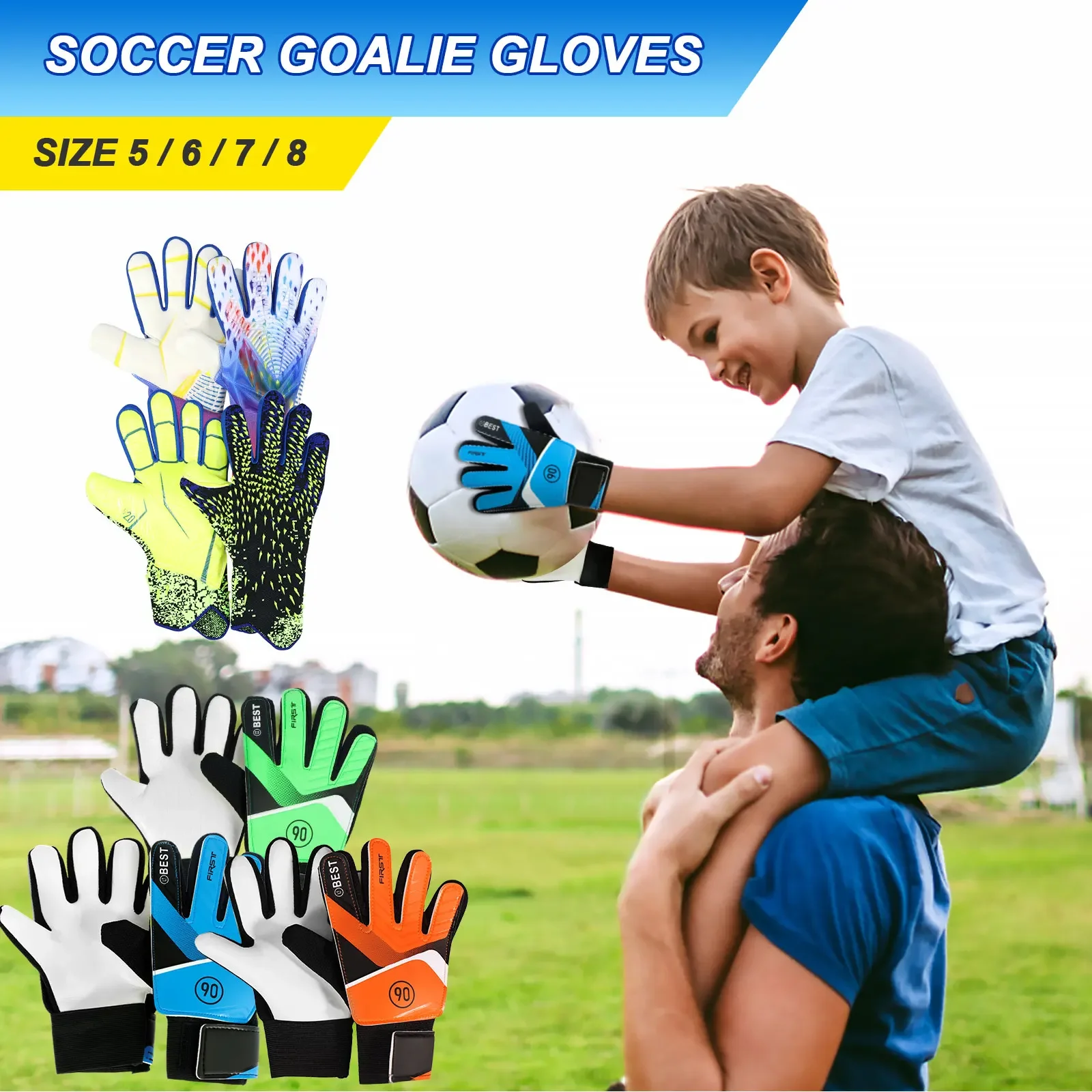 2 Stücke Kinder Fußball Torwarthandschuhe 5/6/7 Größe Einstellbare Handgelenkschlaufe Trainingshandschuhe Latex Torwarthandschuhe Anti-Rutsch Vollfinger