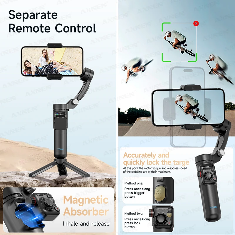 M03 AI seguimiento facial estabilizador de cardán de mano antivibración de 3 ejes luz de relleno magnética plegable micrófono desmontable para teléfonos inteligentes