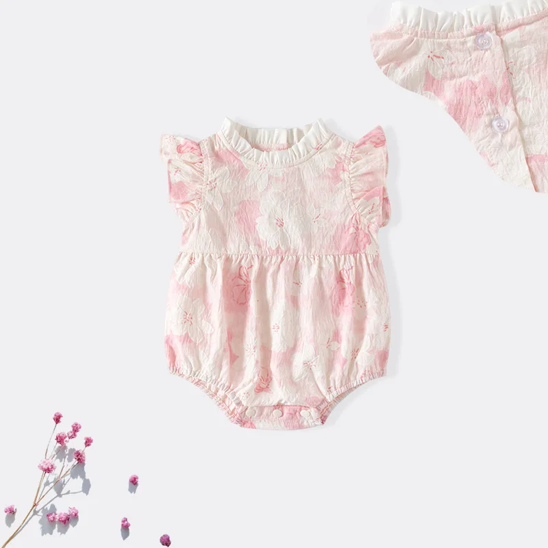 ZOETOPKID Baby Girls Summer Clothing Ruffled Sleeves Stylish Baby Clothes Pink Cute Baby Bodysuits Newborns Rompers