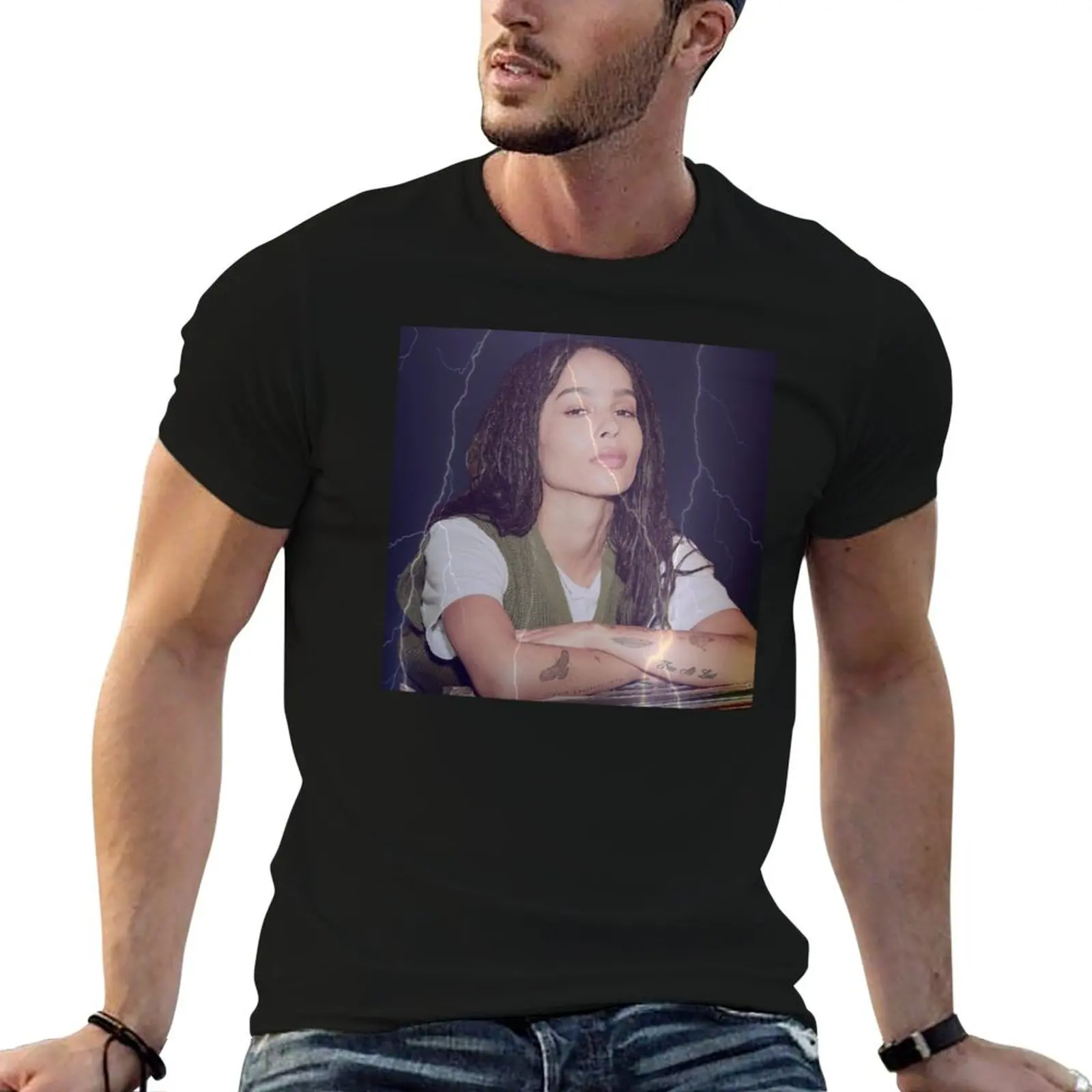 Camiseta Zoe Kravitz para homem, camiseta de algodão engraçada para homem, camisetas de algodão para homem, camisetas gráficas