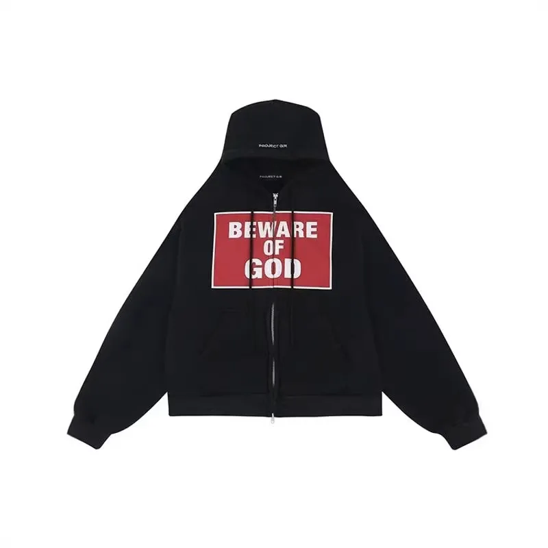 

Grailz lettering logo printed distressed washed vintage zipper hoodie coat - Project G/R