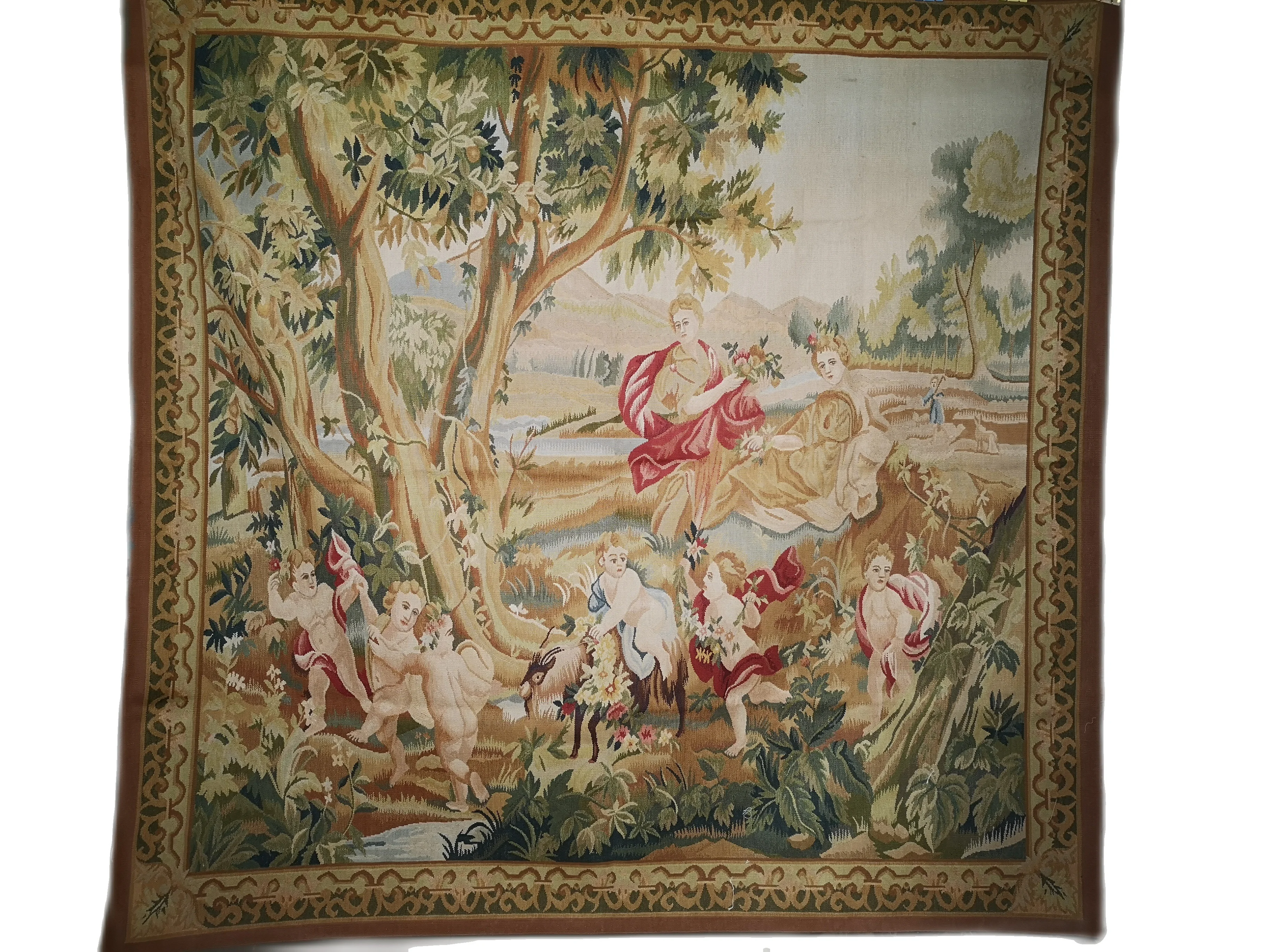 

Free Shipping 5.7'x5.5' (173x167cm)Handmade Wool Aubusson Tapestry Gobelin Carpet, Wall Hanging Tapestry Wool Tapestry Paintings