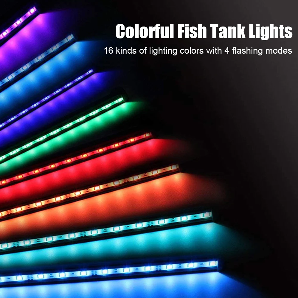 5050 RGB LED Remote Control EU Plug Aquatic Air Bubble Lights Aquarium Submersible Lamp Fish Tank Light Bar Waterproof 28cm 48cm