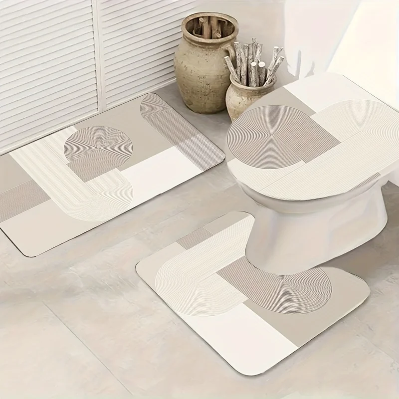 

[Коврики для ванной комнаты в скандинавском стиле, 3 шт., набор ковриков для ванной комнаты в скандинавском стиле — можно стирать в машине, текстурированные, нескользящие коврики — предметы домашнего декора