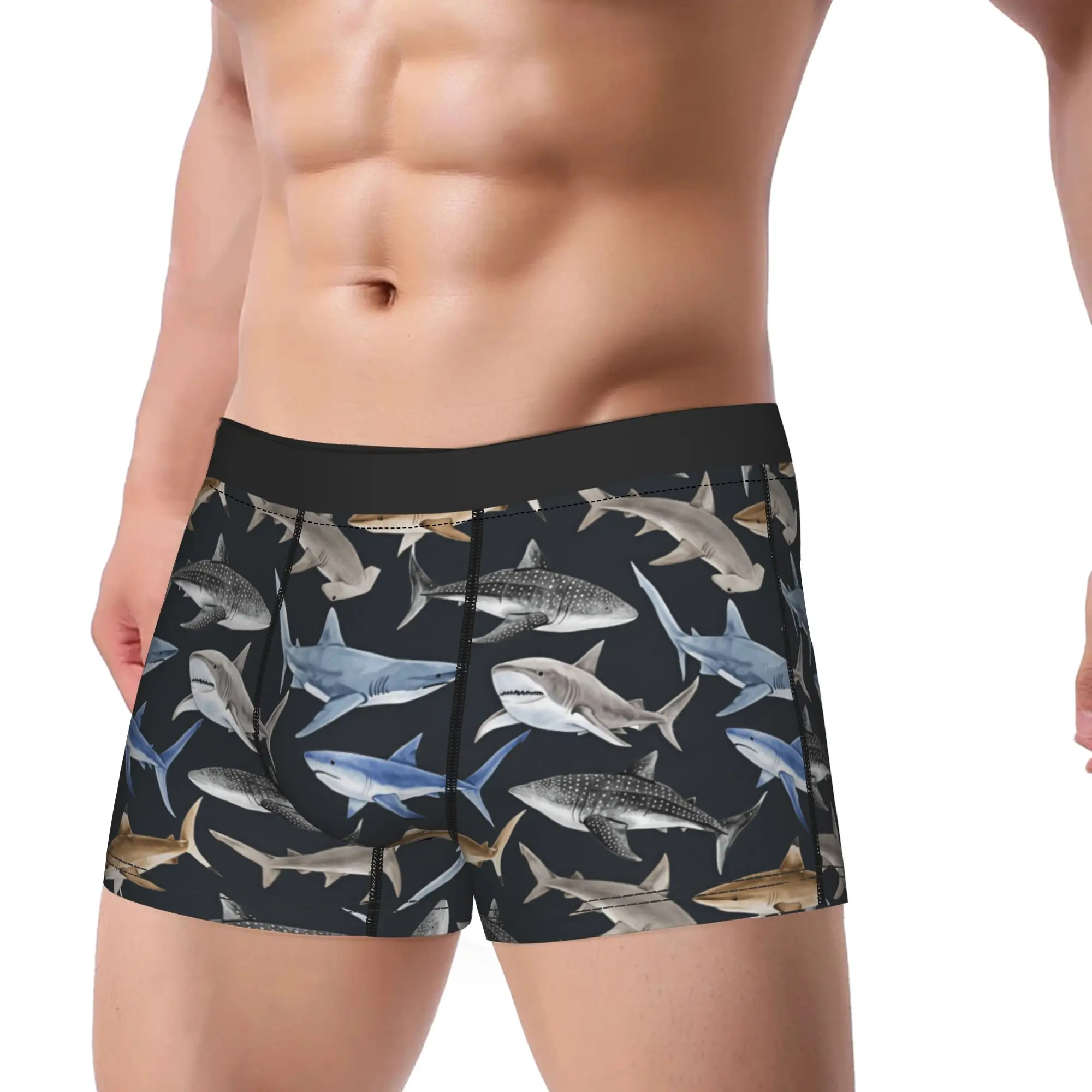 Seamless Watercolor hand drawn Shark Pattern Shorts Briefs Underwear Trenky Men Novelty Boxershorts Printing Oversize Underpants