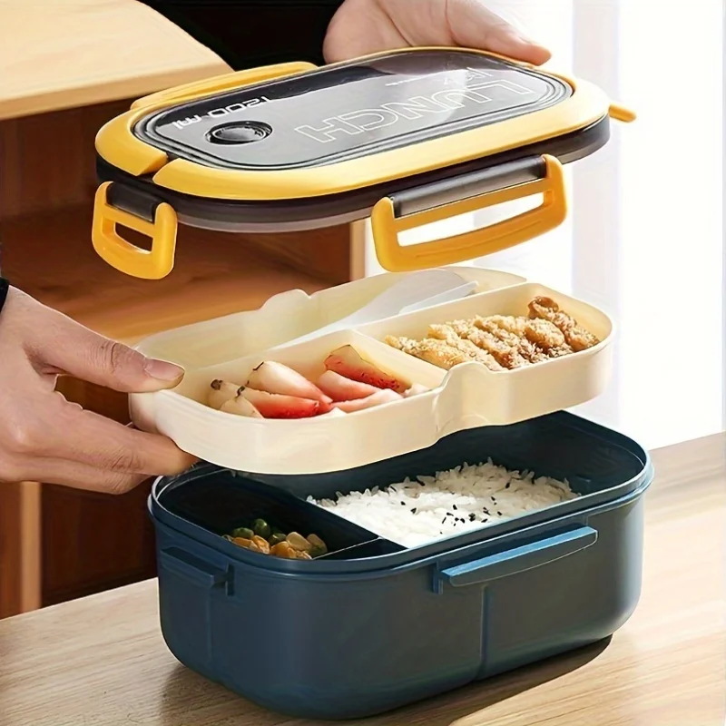 1pc thickeneded PP plastic material divided double-layer lunch box lunch box can be heated in a microwave oven