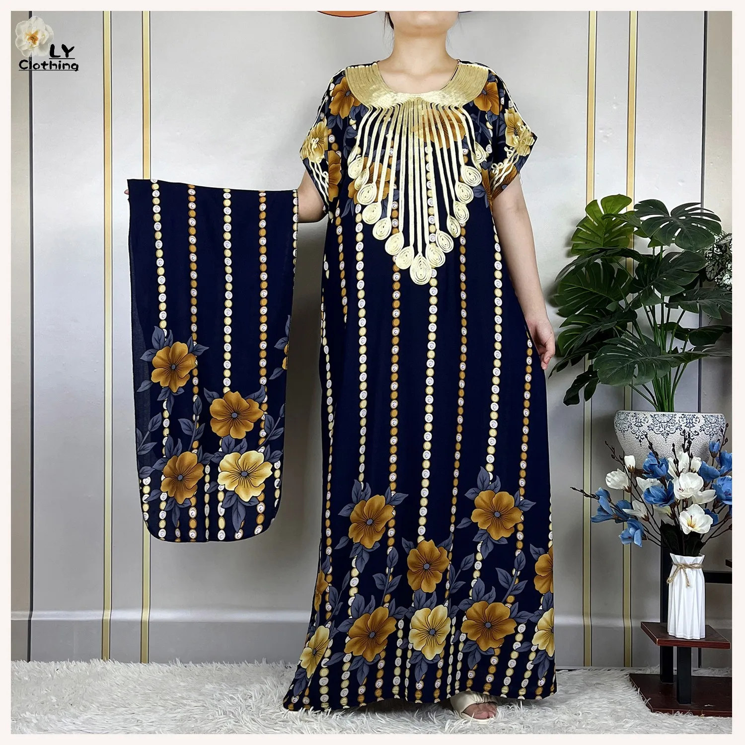 Muslim Abayas For Women Short Sleeve 2023 New Dubai Summer Cotton Printed Loose Femme Robe African Islam Traditional Dresses