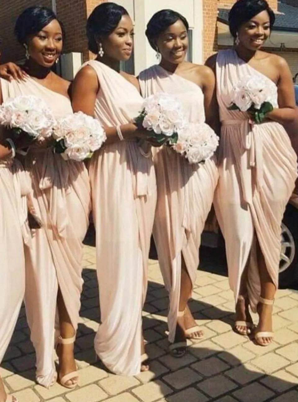 

ANGELSBRIDEP One Shoulder Pink Bridesmaid Dress Cheap A Line Chiffon Pleated Summer Beach Floor Length Women Wedding Party Dress