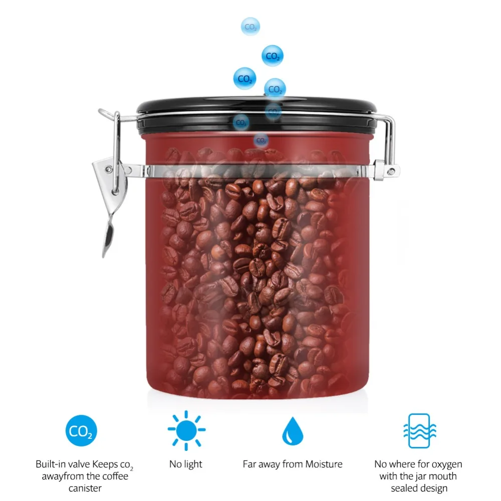 1.5L Coffee Bean Canister 304 Stainless Steel Airtight Seal Stainless Steel Container With Spoon With Date Tracker