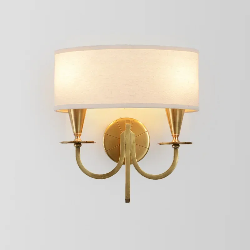 American country fabric single head double head full copper wall lamp new Chinese simple style mirror headlights