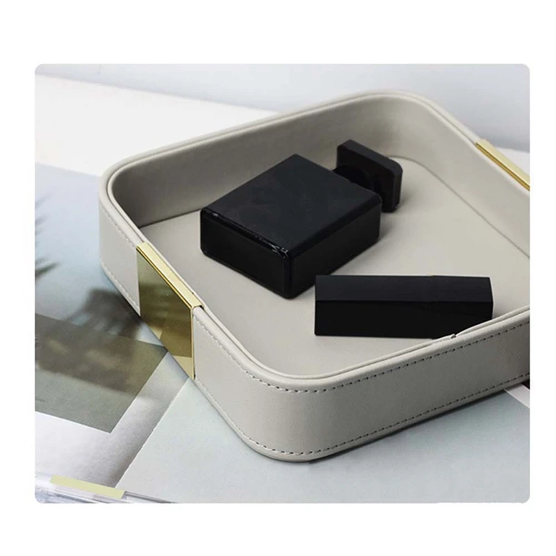 Leather Desktop Storage Tray Catchall Organizer Tray for Entryway Table to Hold Jewelry Watch Phone Wallet Container B-A79M