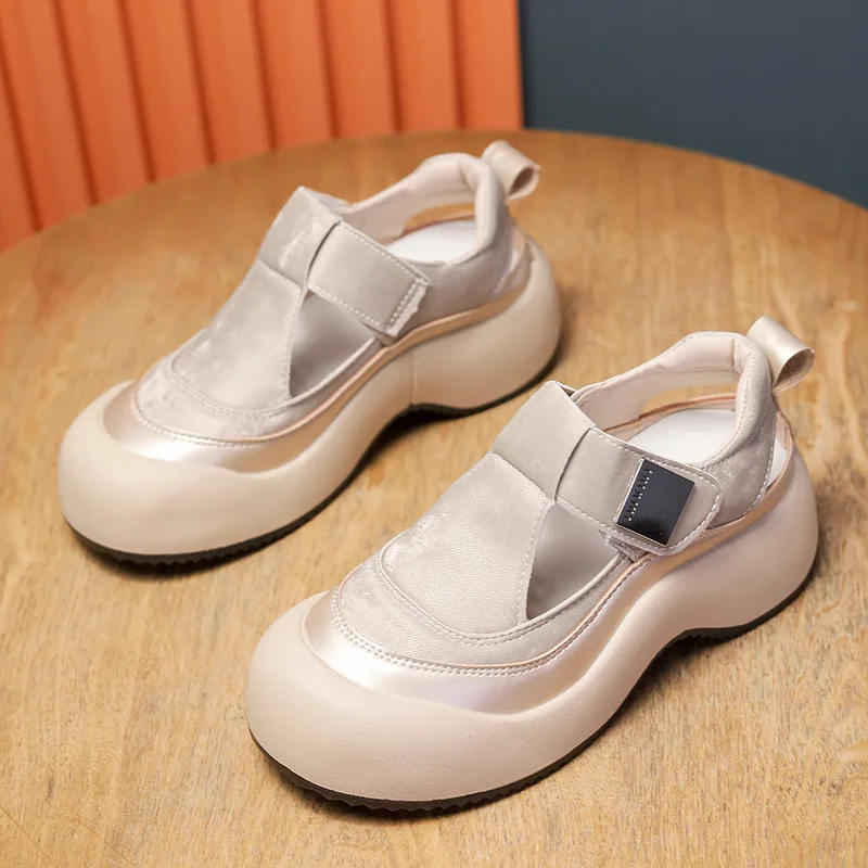 2024 Summer Beige Heeled Sandals Comfort Shoes for Women Muffins shoe Black Clogs Sports Fashion Girls Flat Low New  Rubber Scan