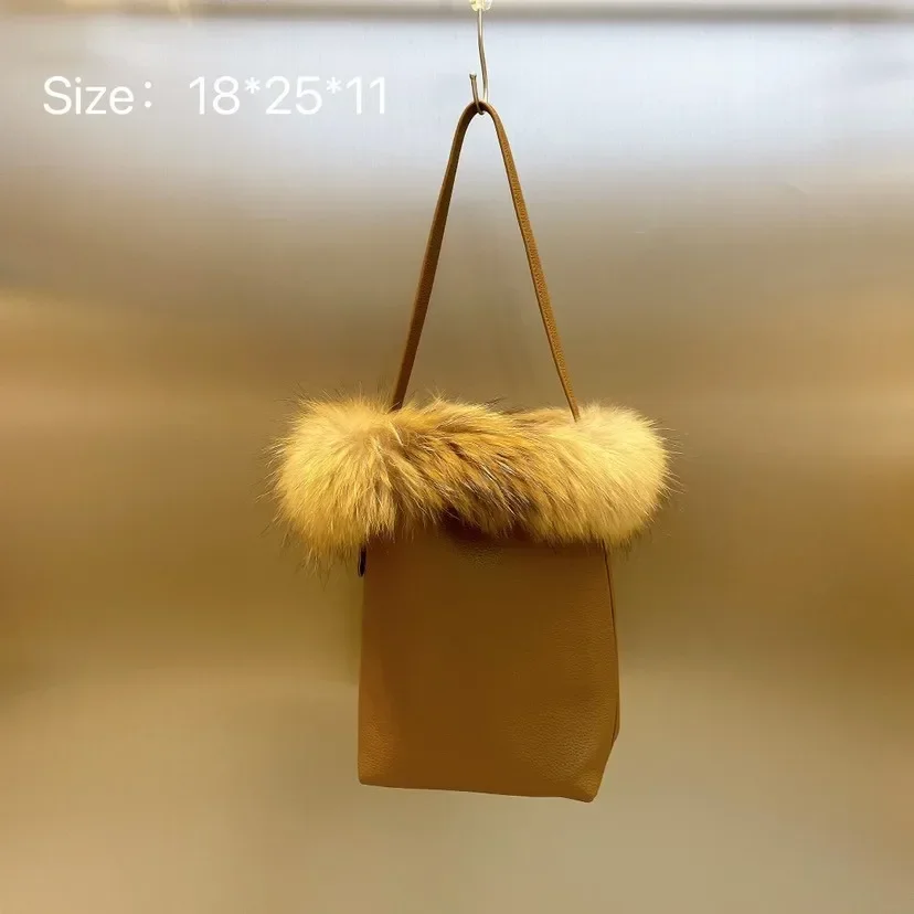 Women's Bag Autumn Winter New Korean Internet Celebrity Color Block Retro Furry Bucket Bag Handbag Single Shoulder Crossbody Bag