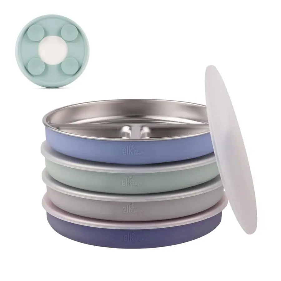 Platos Divididos de Acero Inoxidable con Funda de Silicona para Bebés y Niños Pequeños, Tapas Incluidas, Plato para Cena y Merienda con Succión Antideslizante