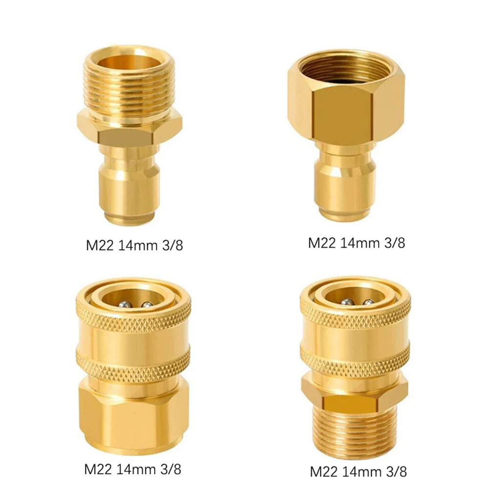 Pressure Washer Quick Connect Kit 4 PCS M22 15mm To 3/8 Inch Hose Quick Connect Fitting Coupler Brass Pressure Washer Adapters