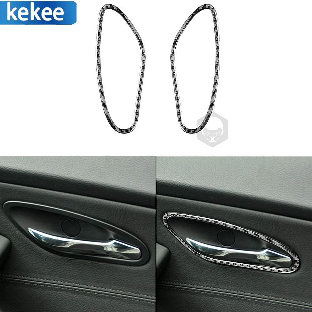 

For BMW 6 Series E63 E64 2004-2010 Real Carbon Fiber Car Inner Decal Auto Door Handle Bowl Frame Cover Trim Strip Sticker 2PCS