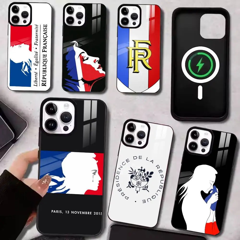 Coque de téléphone France République Liberte-Egalite-Fraternite pour iPhone 15, 16, 17, 14, 13, 12, 11 Plus, Pro, magnétique pour charge sans fil