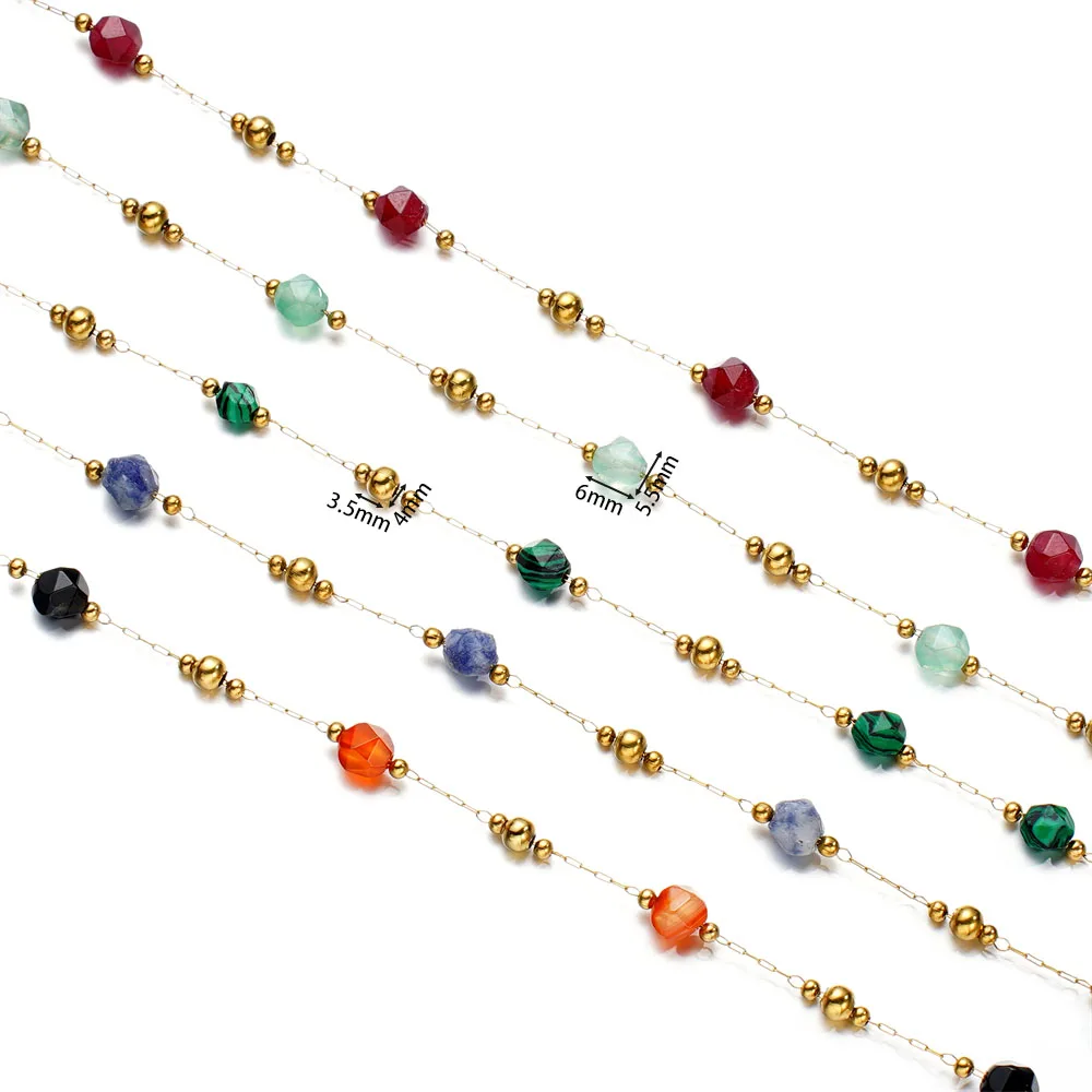 1meter/Lot Colorful Faceted Stone Beads Beaded Stainless Steel Chains For Bracelet Necklace Anklet DIY Jewelry Making Supplies image 2