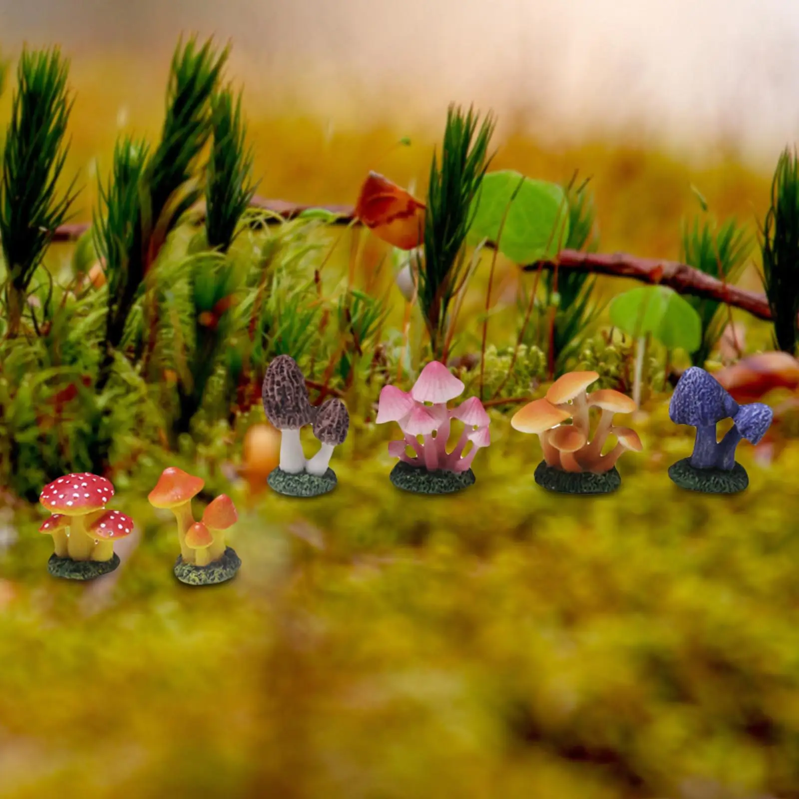 6 Pieces Mini Mushroom Figurines Flowerpot Decor for DIY Bonsai Craft Lawn