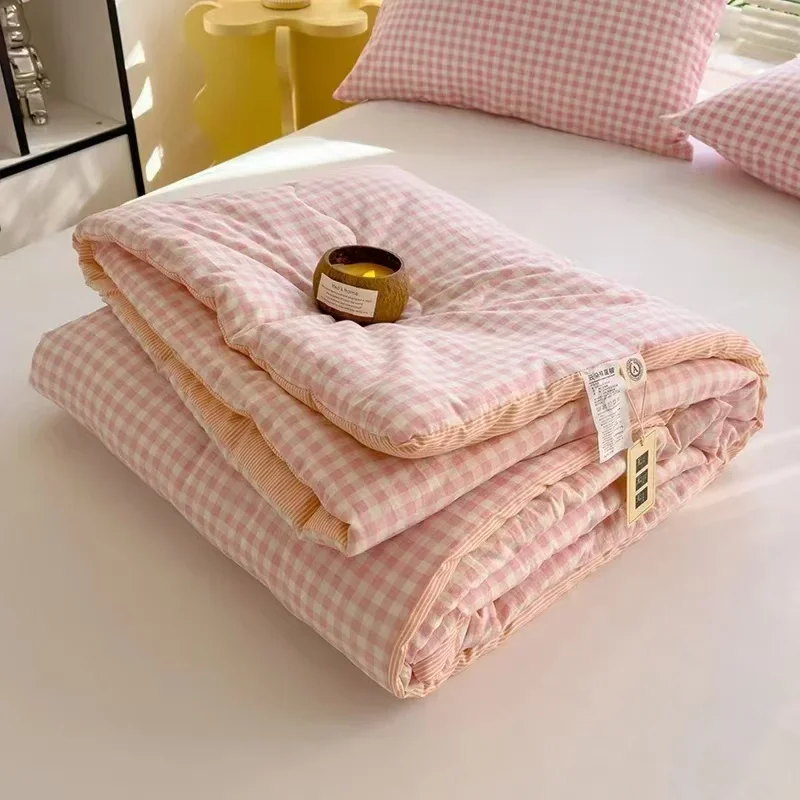 Fresh Plaid Summer Quilt High Quality Double-sided SummerQuilts Queen Bed Quilt Simple Luxury Comforter Thin BedCover Bedding.