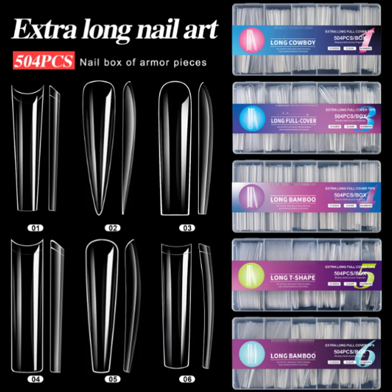 

504PCS Extra Long Full Cover Nail Tips Professional Nail Extension Press On Nails Fake Nails Women False Nails Nail Accessories